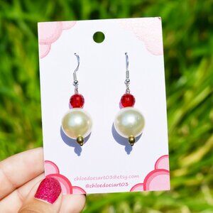 Red Accent Pearl Bead Earrings
